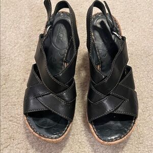 Born Black Leather Women's Wedge Sandals